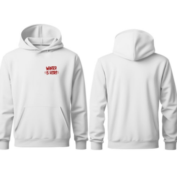 Kişiye Özel Winter İs Here Yazılı Kapşonlu Beyaz Sweatshirt online tasarla