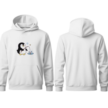 Penguen Tasarımlı Kapşonlu Beyaz Sweatshirt online tasarla