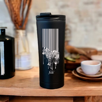 Zebra Tasarımlı Kişiye Özel Çelik Siyah Termos