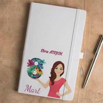 8 Mart Tasarım Beyaz Ajanda – Tarihsiz Beyaz Ajanda / Defter 13X21Cm tasarımı