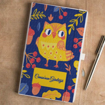 Baykuş Tasarımlı Beyaz Defter  Ajanda online tasarla
