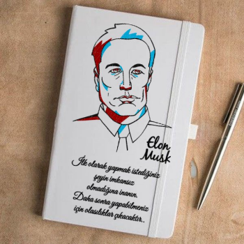 Elon Musk Tasarım Baskılı Beyaz Ajanda