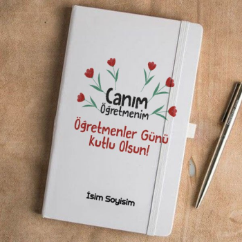 Öğretmene Hediye Beyaz Kırmızı Çiçekli Defter Ajanda online tasarla