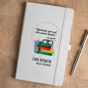 Öğretmene Özel Beyaz Baskılı Defter online tasarla
