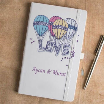 Uçan Balon Love Tasarımlı Beyaz Ajanda