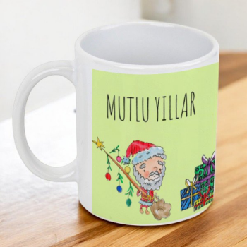 Noel Baba Ve Geyik Tasarımlı Kupa Bardak
