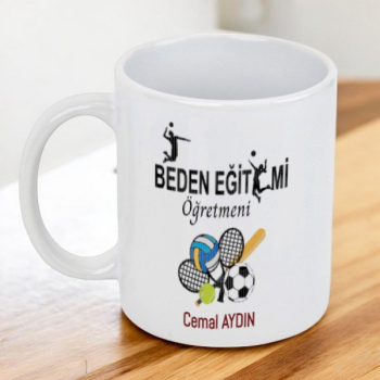 Top Desenli Beden Öğretmeni Tasarımlı Beyaz Kupa