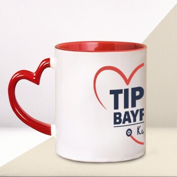 Kişiye Özel Baskılı Kalp Kulplu Kupa Bardak