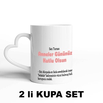 Sevgililere Özel Kalpli Beyaz Kupa Bardak Set