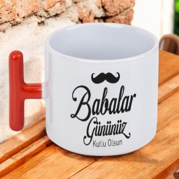 Kişiye Özel Baskılı Kırmızı Kulplu T Latte Fincanı