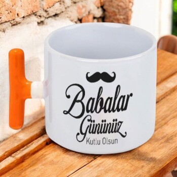 Kişiye Özel Baskılı Turuncu Kulplu T Latte Fincanı