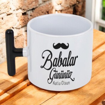 Kişiye Özel Baskılı Siyah Kulplu T Latte Fincanı
