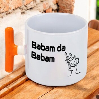 Kişiye Özel Baskılı Turuncu Kulplu T Latte Fincanı