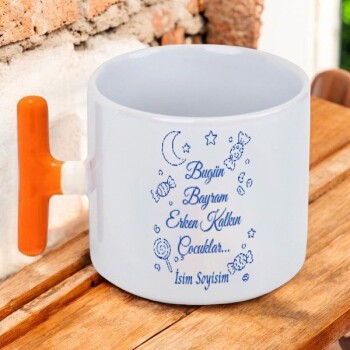 Kişiye Özel Baskılı Turuncu Kulplu T Latte Fincanı