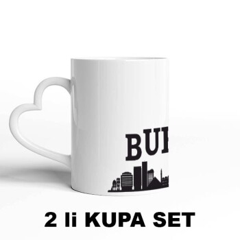 Sevgililere Özel Kalpli Beyaz Kupa Bardak Set