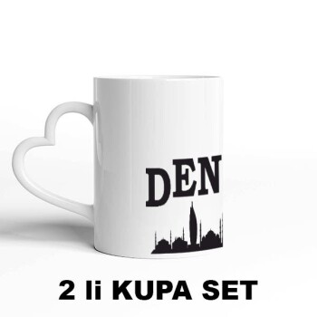 Sevgililere Özel Kalpli Beyaz Kupa Bardak Set