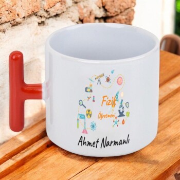 Kişiye Özel Baskılı Kırmızı Kulplu T Latte Fincanı