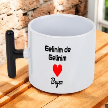 Kişiye Özel Baskılı Siyah Kulplu T Latte Fincanı