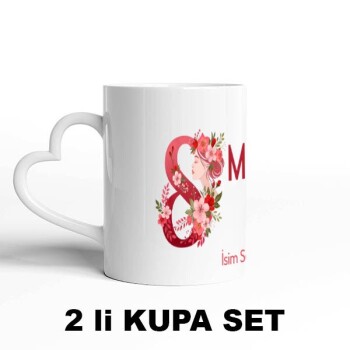 Sevgililere Özel Kalpli Beyaz Kupa Bardak Set