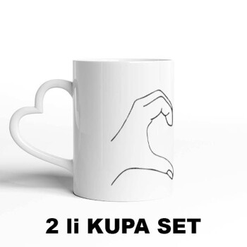 Sevgililere Özel Kalpli Beyaz Kupa Bardak Set