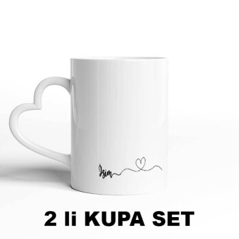 Sevgililere Özel Kalpli Beyaz Kupa Bardak Set
