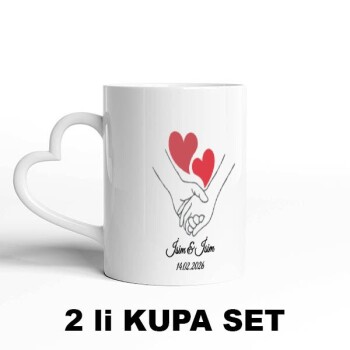 Sevgililere Özel Kalpli Beyaz Kupa Bardak Set