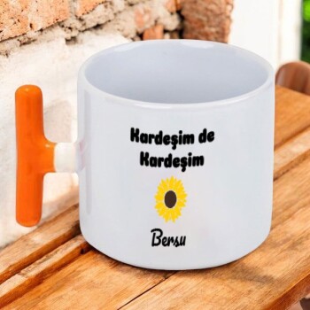 Kişiye Özel Baskılı Turuncu Kulplu T Latte Fincanı