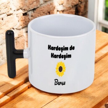 Kişiye Özel Baskılı Siyah Kulplu T Latte Fincanı