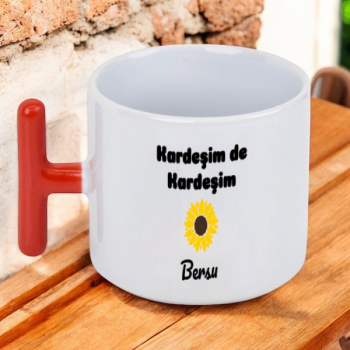Kişiye Özel Baskılı Kırmızı Kulplu T Latte Fincanı