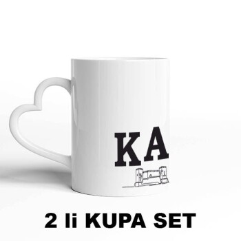Sevgililere Özel Kalpli Beyaz Kupa Bardak Set