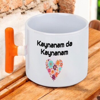 Kişiye Özel Baskılı Turuncu Kulplu T Latte Fincanı