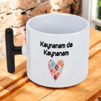 Kişiye Özel Baskılı Siyah Kulplu T Latte Fincanı