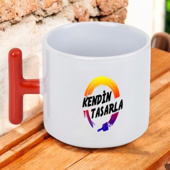 Kişiye Özel Baskılı Kırmızı Kulplu T Latte Fincanı