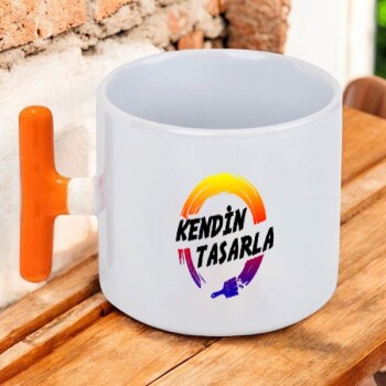 Kişiye Özel Baskılı Turuncu Kulplu T Latte Fincanı