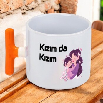 Kişiye Özel Baskılı Turuncu Kulplu T Latte Fincanı
