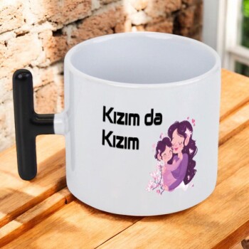 Kişiye Özel Baskılı Siyah Kulplu T Latte Fincanı