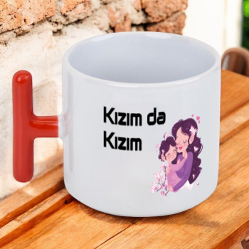 Kişiye Özel Baskılı Kırmızı Kulplu T Latte Fincanı