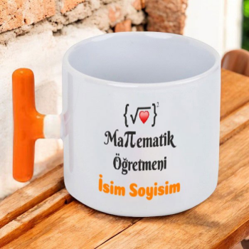 Matematik Öğretmeni Tasarımlı Turuncu T Fincan – Kişiye Özel Baskılı Turuncu Kulplu T Latte Fincanı tasarımı