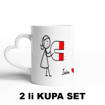 Sevgililere Özel Kalpli Beyaz Kupa Bardak Set