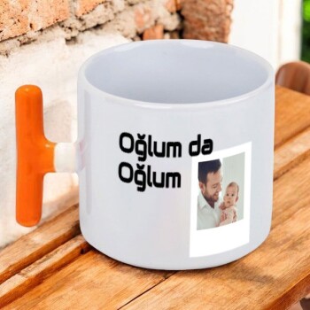 Kişiye Özel Baskılı Turuncu Kulplu T Latte Fincanı
