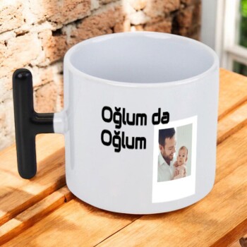 Kişiye Özel Baskılı Siyah Kulplu T Latte Fincanı