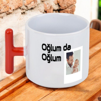 Kişiye Özel Baskılı Kırmızı Kulplu T Latte Fincanı