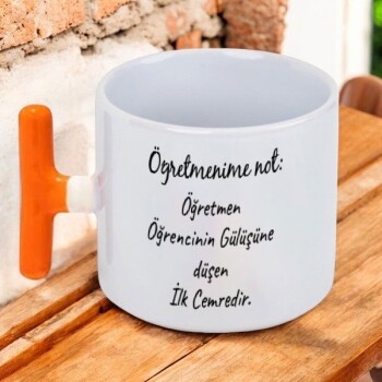 Kişiye Özel Baskılı Turuncu Kulplu T Latte Fincanı