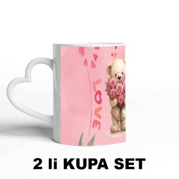 Sevgililere Özel Kalpli Beyaz Kupa Bardak Set