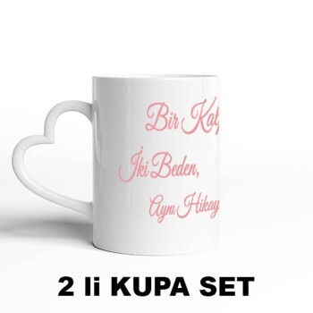 Sevgililere Özel Kalpli Beyaz Kupa Bardak Set