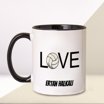 Voleybol Tasarım 7 Siyah Kupa – Kişiye Özel Baskılı Siyah Kulplu Kupa Bardak tasarımı