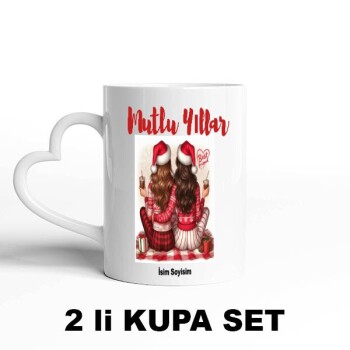 Sevgililere Özel Kalpli Beyaz Kupa Bardak Set