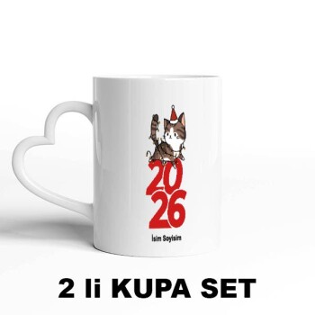 Sevgililere Özel Kalpli Beyaz Kupa Bardak Set