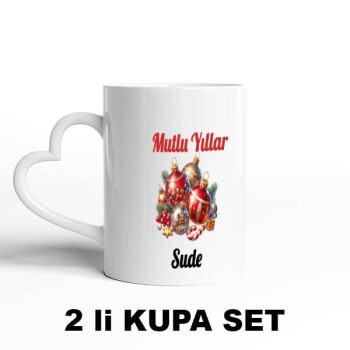 Sevgililere Özel Kalpli Beyaz Kupa Bardak Set