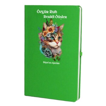 Tarihsiz Çizgili Yeşil Ajanda/Defter 13X21Cm